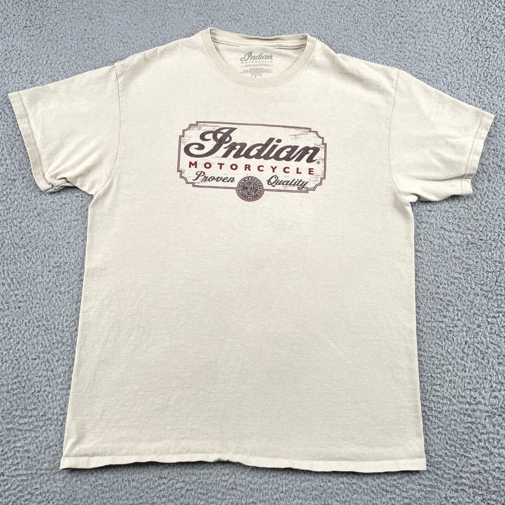 Indian Motorcycle T-Shirt Mens L Tan Southern Colorado Graphic Tee Cotton Biker